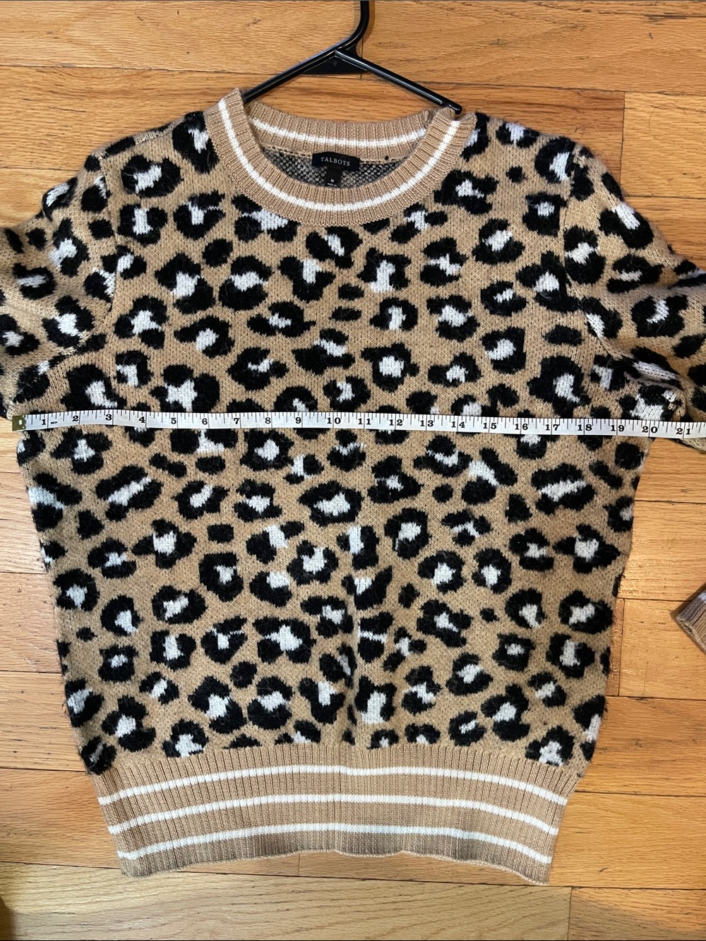 Talbots Tan Black White Leopard-Print Crewneck Sweater